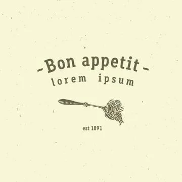 Spaghetti on fork. Vector vintage black illustration Stock Illustration