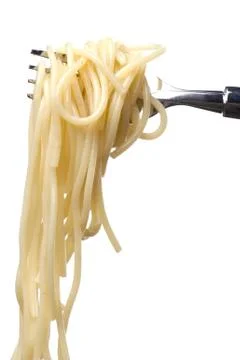Spaghetti on fork on white Stock Photos