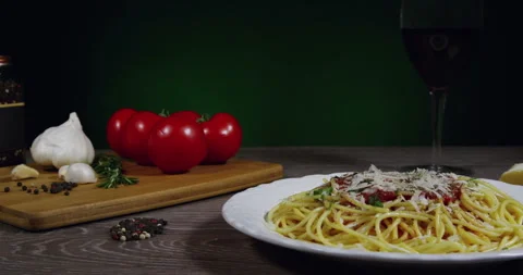 Spaghetti With Fresh Tomatoes And Basil Stock Footage 243427643