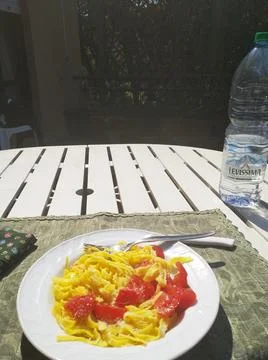 Spaghetti in the garden Stock Photos