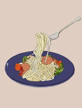 Spaghetti Hand drawn sketch vector. Stock Illustration