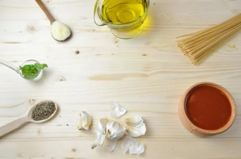 Spaghetti Ingredients on Table Stock Photos