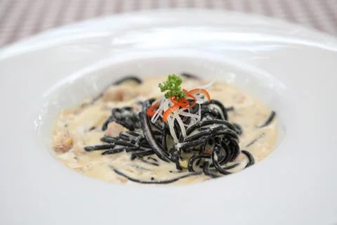 Spaghetti ink squid Stock Photos