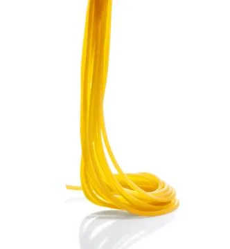 Spaghetti isolated hanging, serving pasta Stock Photos