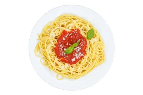 Spaghetti isolated on a white background top view meal from Italy pasta lun.. Stock Photos