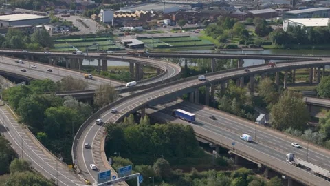 Spaghetti Junction Birmingham UK - Drone Footage Tracking Truck Stock Footage 251313282