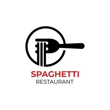 Spaghetti logo template design with fork and pasta noodle. Illustrazione stock