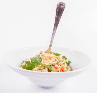 Spaghetti with mackerel &amp; vegetable Stock Photos