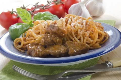 Spaghetti with meat on a plate Stock Photos