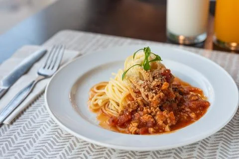 Spaghetti with meat souce Stock Photos