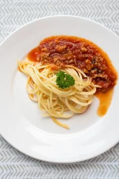 Spaghetti with meat souce Stock Photos