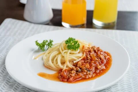 Spaghetti with meat souce Stock Photos
