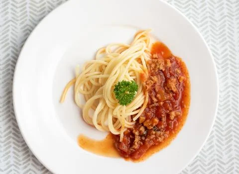 Spaghetti with meat souce Stock Photos