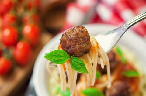 Spaghetti with meatball Stock Photos