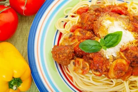 Spaghetti &amp; meatballs Stock Photos