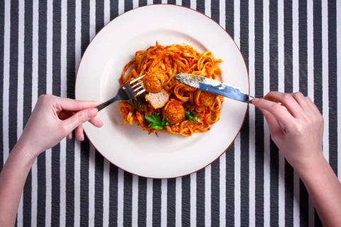 Spaghetti with meatballs Fotos Stock