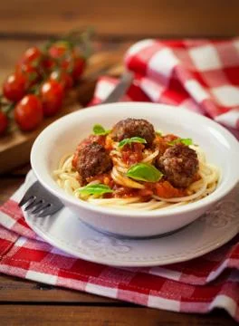Spaghetti with Meatballs Stock Photos
