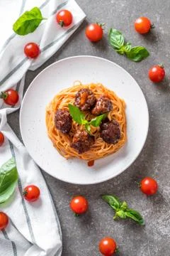 Spaghetti with meatballs Foto stock