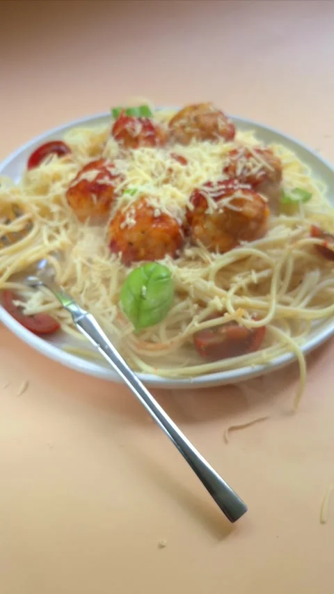 Spaghetti with meatballs in tomato sauce Stock Footage 307759626
