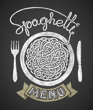 Spaghetti menu drawn on chalkboard Stock Illustration
