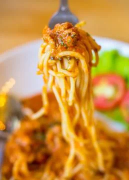 Spaghetti with minced beef tomato Fotos de archivo