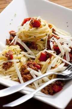 Spaghetti with minced meat Foto stock