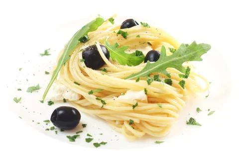 Spaghetti With Olives Stock Photos