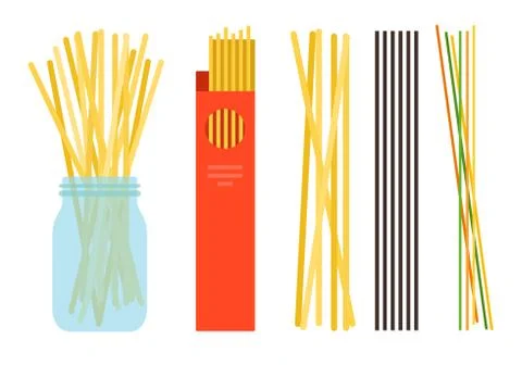Spaghetti or capellini pasta flat design vector illustration. Stock Illustration