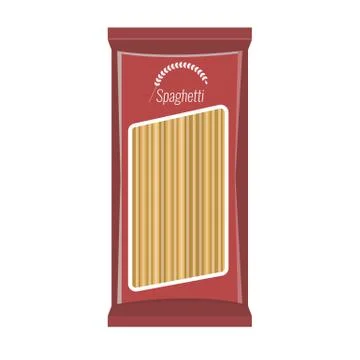 Spaghetti or pasta package mockup, isolated on white background. Flat and solid Illustrazione stock