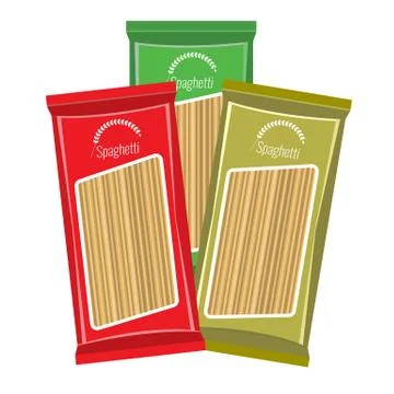 Spaghetti or pasta package mockup, isolated on white background. Flat and solid Illustrazione stock