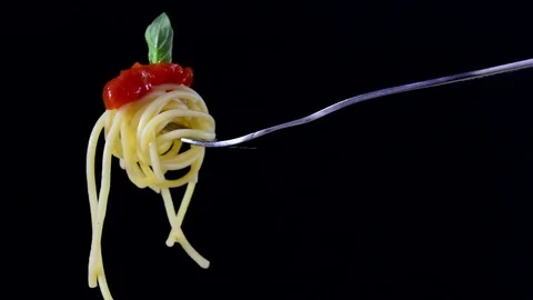 Spaghetti, pasta on black background Stock Footage 80428511