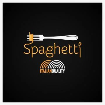 Spaghetti Pasta On Fork Label Background Stock Illustration