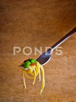 Spaghetti pasta on fork Stock Photos
