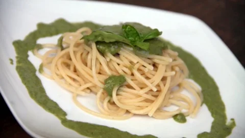 Spaghetti with pesto Stock Footage 94834245