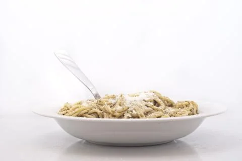 Spaghetti with pesto Stock Photos