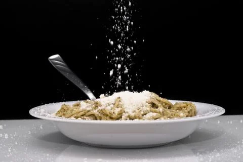 Spaghetti with pesto Stock Photos