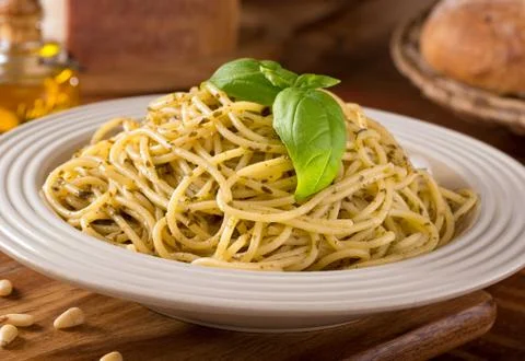 Spaghetti with Pesto Stock Photos