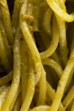 Spaghetti with pesto Stock Photos