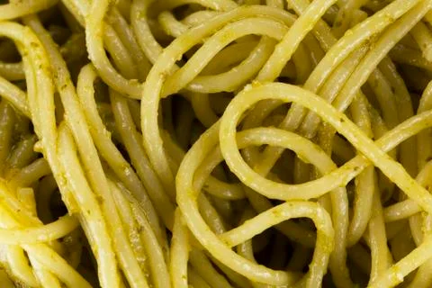 Spaghetti with pesto Stock Photos