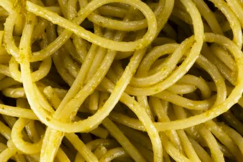 Spaghetti with pesto Stock Photos