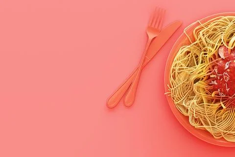 Spaghetti on pink background. 3d render Stock Photos