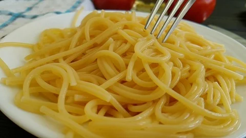 Spaghetti plate fork, slow-motion shot Stock Footage 88632801