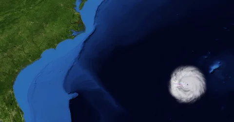 Spaghetti plot of a hurricane with landfall  at the US Carolinas Vídeos de archivo 81149444