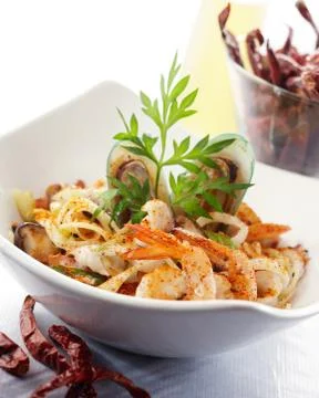 Spaghetti prawn olio Stock Photos
