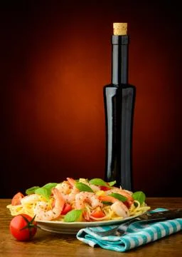 Spaghetti with prawn Stock Photos