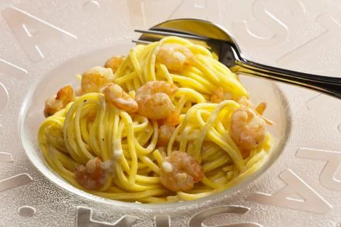 Spaghetti with prawns Stock Photos