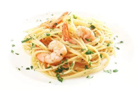 Spaghetti With Prawns Stock Photos