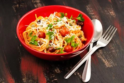 Spaghetti Puttanesca Stock Photos