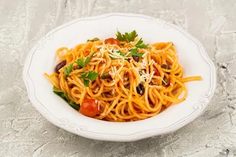 Spaghetti Puttanesca Stock Photos
