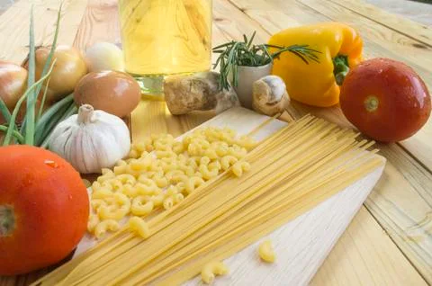 Spaghetti Recipes vegetable ingredient on table Stock Photos